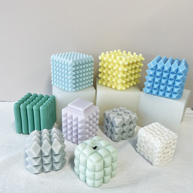 J141 Handmade Scented Lilin DIY Art Square Cube Silicone Mold Honeycomb Pattern Lilin Kapang