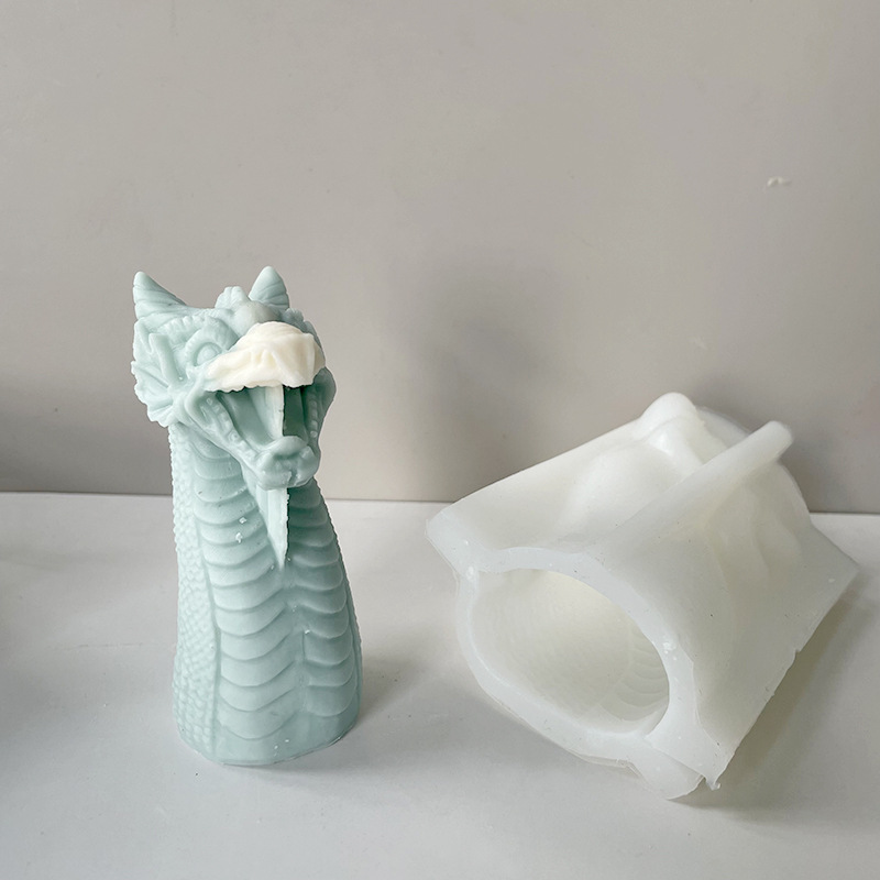 J6-21 Decoração de casa artesanal faça você mesmo cera de aromaterapia molde de vela para fabricação de sabão resina presentes 3D molde de vela de silicone cabeça de dragão