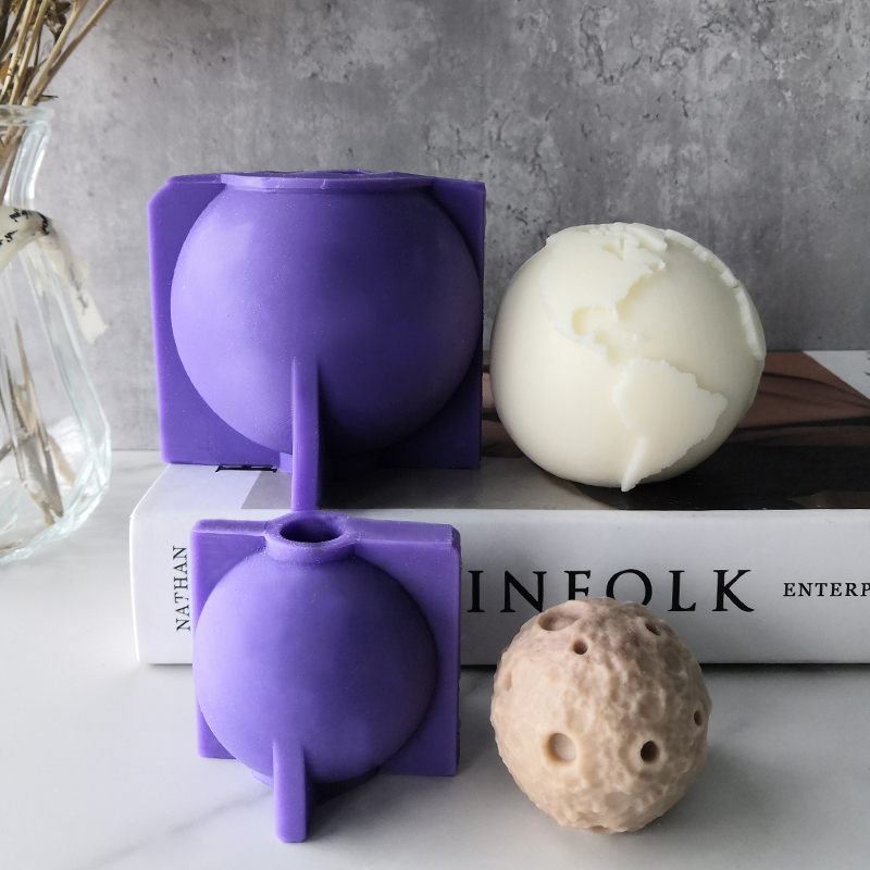 J155 DIY Home Desktop Decoration Globe Candle Mold Cement ធ្វើដោយដៃ Earth Moon Silicone Mold