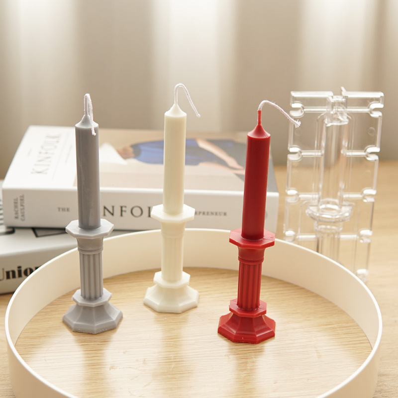 J37 DIY Aksesoris Plastik Gaya Eropa Prasaja Acrylic Octagonal Candlestick Cetakan Lilin