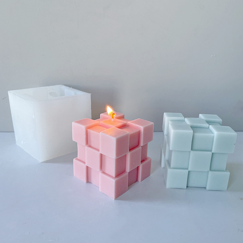 J6-62 Home Decor DIY Handicrafts Making Tool Creative Cube Candle Mold útstekkende blok Siliconen Candle Mold