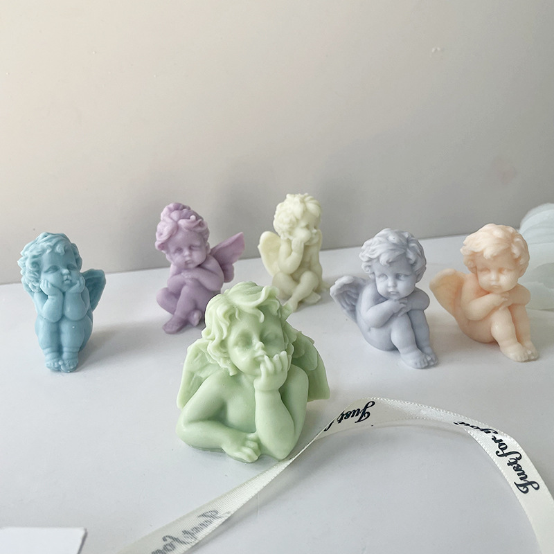 J6-47 Meșteșuguri pentru casă Decorare DIY 3D Mucegai pentru lumânări în formă de înger mic 5 modele Cupidon înger mic matriță pentru lumânări din silicon