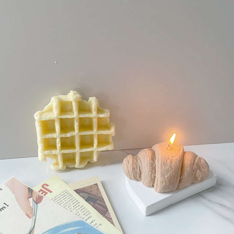 J6-78 Home Decor DIY Creative Croissant Silicone Candle Molds Simulation Food Waffle Candle Aromatherapy Handmade Soap Mold
