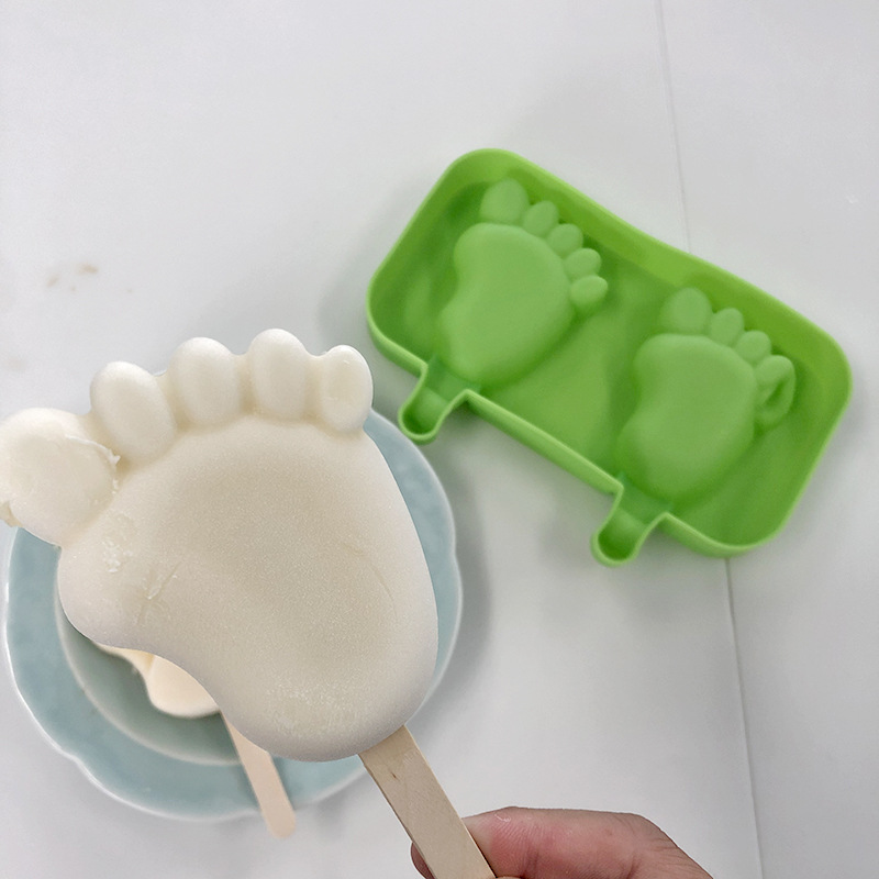 DIY Food Grade Bpa Gratis Ice Maker Gereedschap Voetvormige Popsicle Ice Cube Pop Tray Met Deksel Siliconen Ijsvorm Voor Kinderen