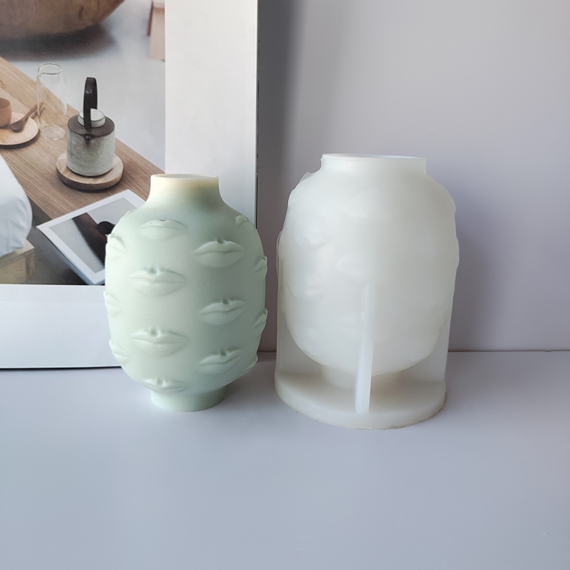 J1203 DIY 3D Nij ûntwerp Handmade Decorative Gift Vaas Kaars Silicone Mold Lip Fleske Foarm Kears Mold