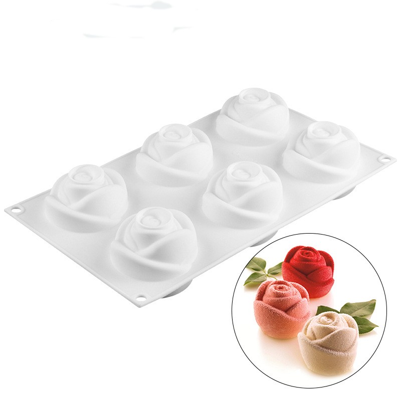 Amazon Best Sell 6 Holes 3D Rose Mold Mousse Silicone Mold Cake Mold French Dessert Chocolate Mold B7-87