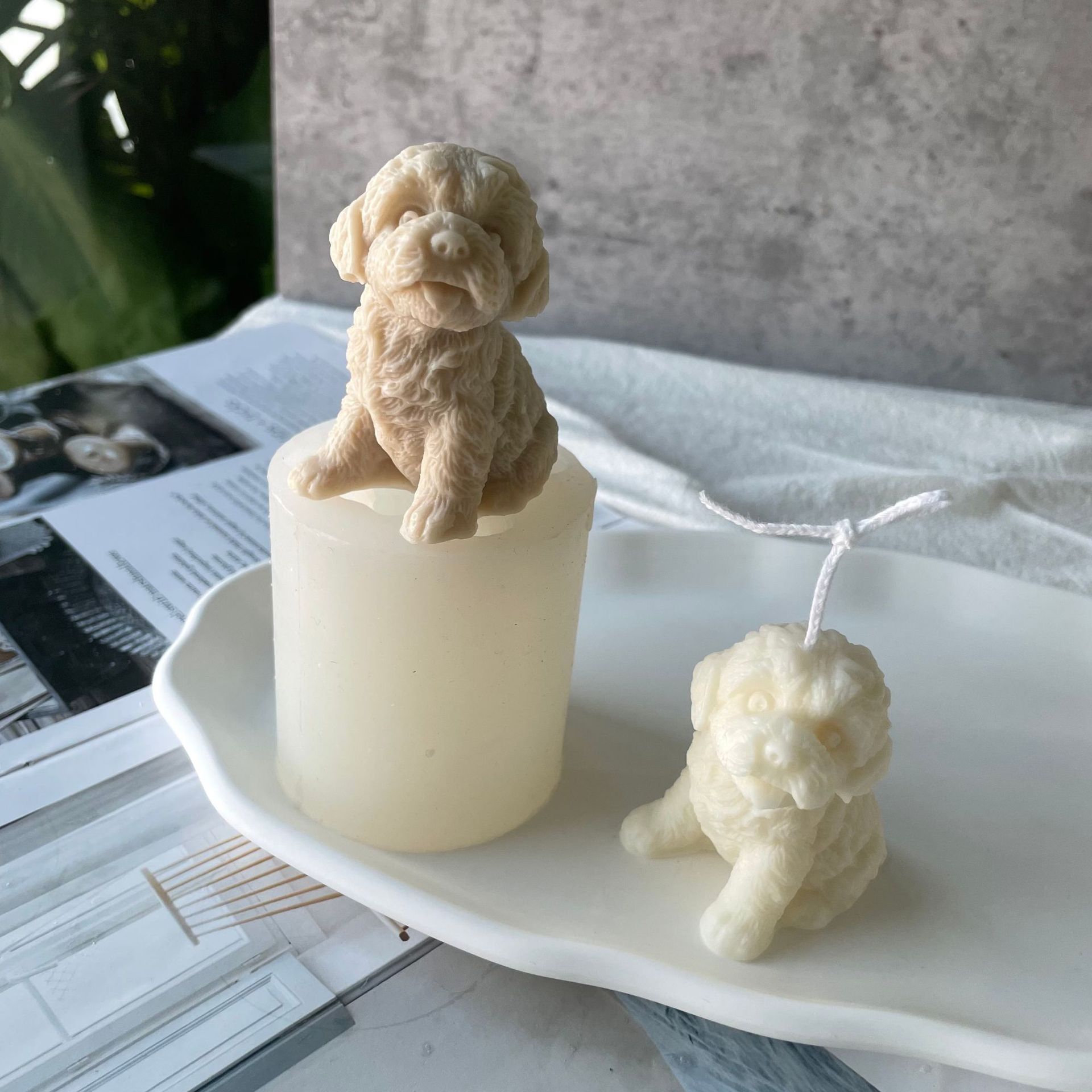 J1149 Motlle de silicona per a espelmes de cera 3D de bricolatge de sabó amb forma de gos.