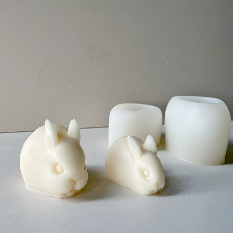 J6-128 Tebur Ado 3D Ƙirƙirar Silikon Candle Mold DIY Cute Rabbit Candle Mousse Cake Silicone Candle Mold