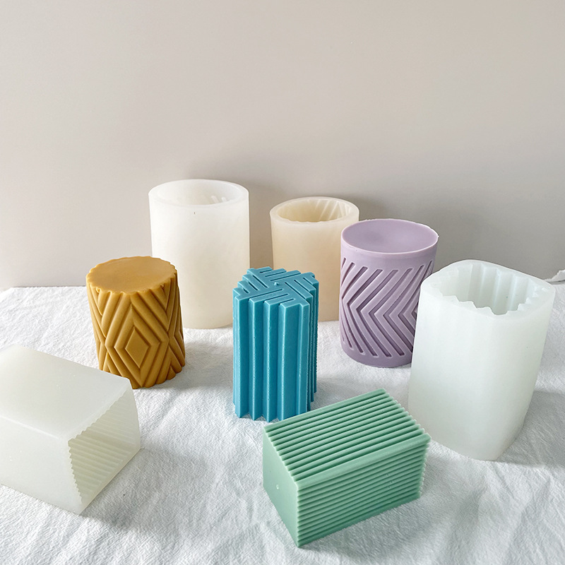 J6-199 Geometric Gear Pillar Candle Silicone Mold DIY Cylinder Soap Mold Aromatherapy Mold