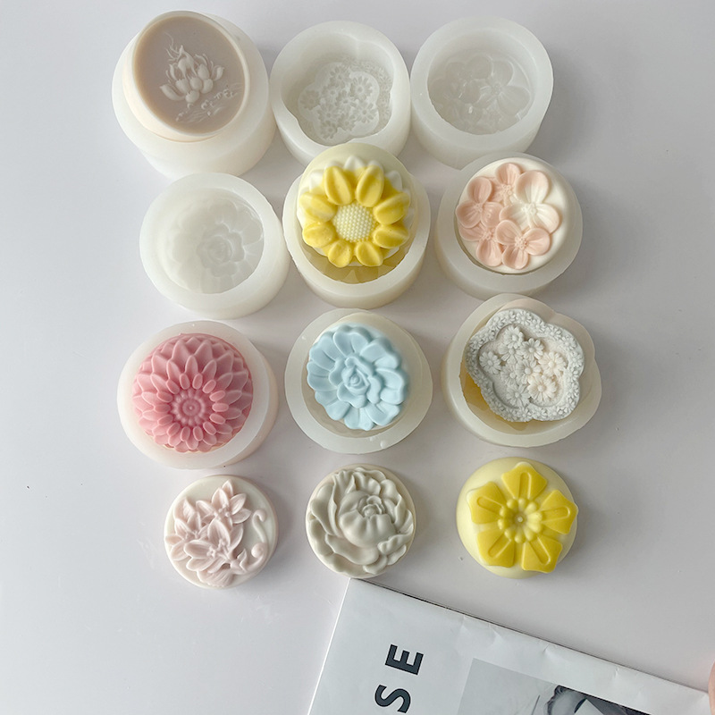 J6-209 DIY Round Flower Handmade Soap Silicone Mold Self Made Flower Candle Gypsum Mold