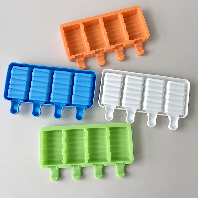Food-grade 4 Holes Block Ice Cream Silicone Mold DIY Lollipop Mold Popsicle Baking Mold with Sticks