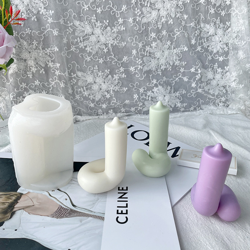 J1146 Molde de vela artesanal para decoración del hogar Molde de vela de silicona cilíndrico curvo de arte abstracto simple