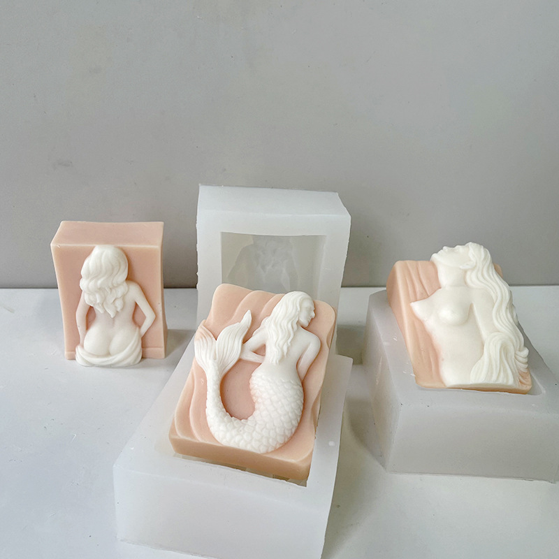 J6-203 Havfrue aromaterapi stearinlysform DIY kvadratisk figur Relieffsåpeform Såpelysform