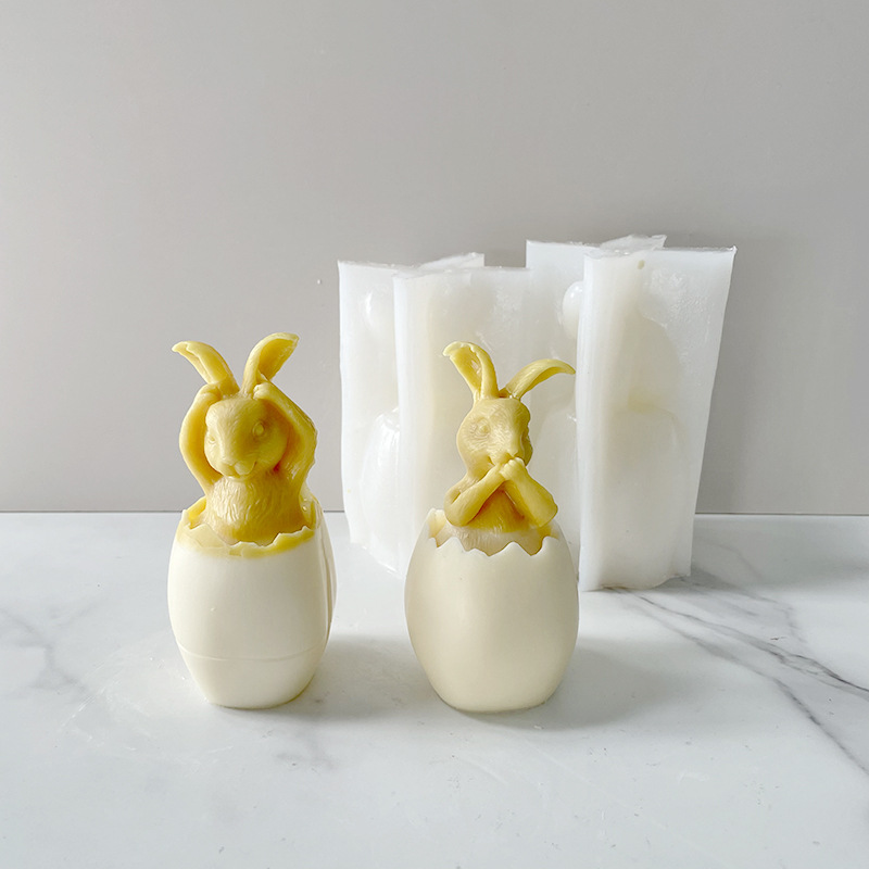 J6-32 Kreatif Poé Paskah Kado Home Decor 3D Rabbit Silicone Lilin Molds Pikeun DIY Handmade Aroma Lilin 3D Bunny Bentuk Kapang