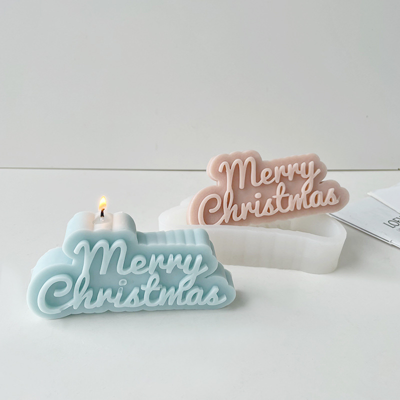 J6-262 Merry Christmas English Letter Ароматна свещ Силиконова форма Направи си сам коледна ръчно изработена форма за печене на сапунена торта