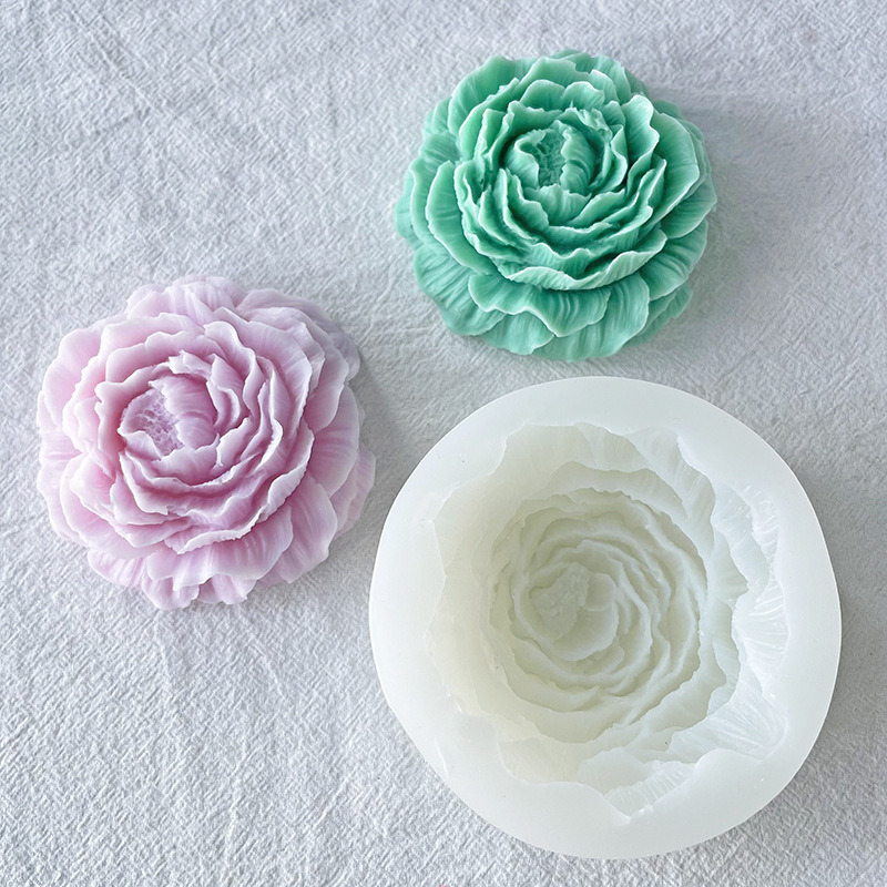 J6-79 pastel hecho a mano decoración 3D flor silicona jabón molde vela molde DIY peonía silicona vela molde
