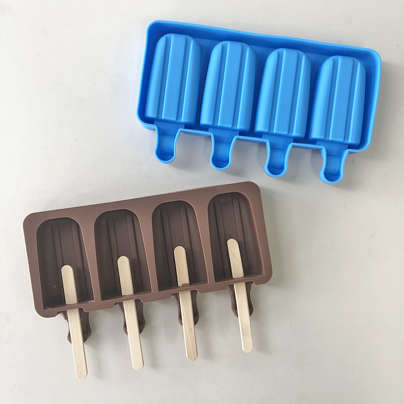 DIY 4-Hole Ice Cream Silicone Mould Homemade Classic Striped Ice-cream Popsicle Baking Mould na may Sticks