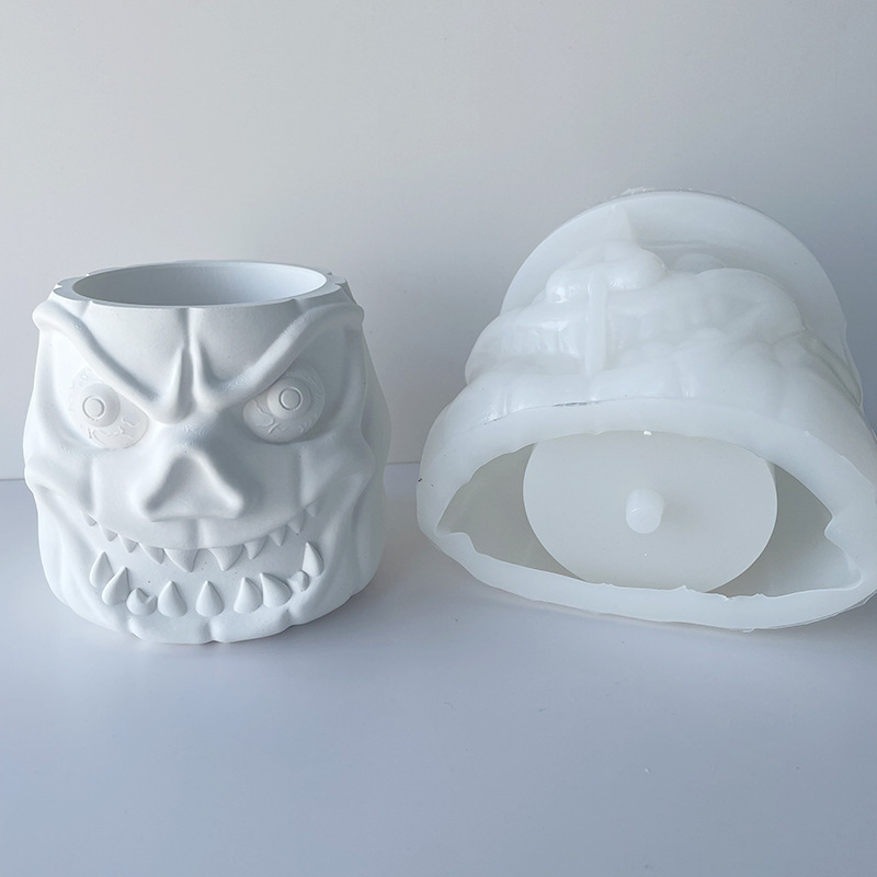 J2129 Home Ġdid kreattiv Ġibs Flower Pot Mold Crystal Drip Plaster Ghost Face Flower Pot Silicone Mold
