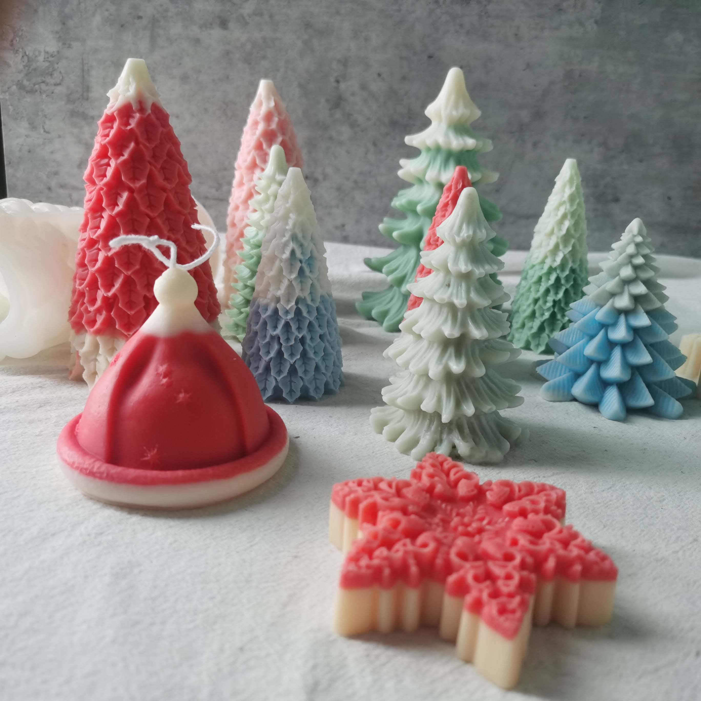 J1130 Keresimesi Hat Santa Scented Candle Silicone Mold Snowman Multi Iru Christmas Tree DIY Candle Mold