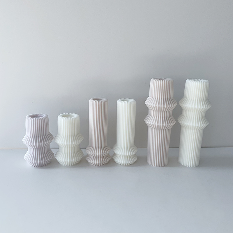 J6-224 INS Striped Pillar Candle Silicone Mold Handmade Aromatherapy Candle Striped Cylinder Ornaments Mold