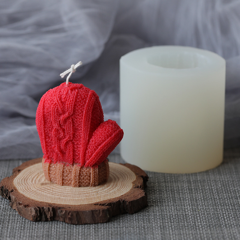 J1118 Handmade parfumat iarnă Crăciun artizanat cadou tricotat mănușă din silicon Mucegai calde de tricotat Mănuși din silicon Mucegai pentru lumânări
