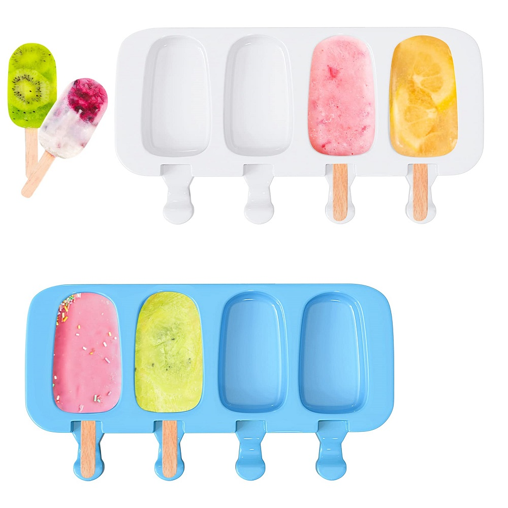 Bandeja de paleta de helado de silicona de 4 rejillas para el hogar con tapa, molde de cubitos de hielo DIY, máquina de helados de forma ovalada de resina, barra de cocina