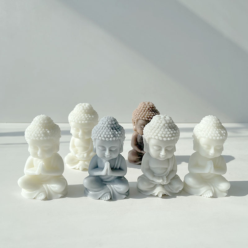 J6-268 кичинекей Будда шамы силикон көк DIY Будда скульптурасы колго жасалган самын гипс жасалгасы көк силикон шам көк