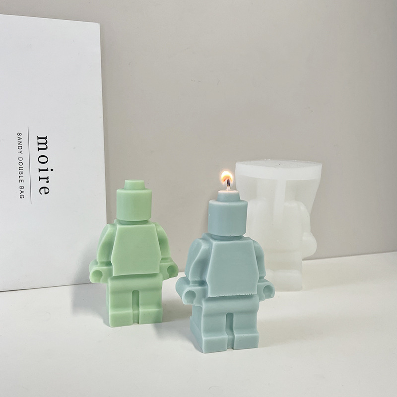 J6-113 Үй жасалгасы Christmas белектери кол өнөрчүлүк материалдары DIY Lego сүйкүмдүү робот силикон шамы