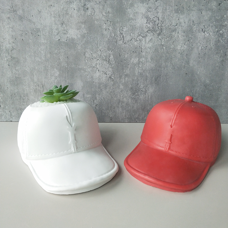 J2117 DIY Home Decoration Hat Shape Pen Container Storage Box Silicone Plaster Mold 3D Yankees ဘေ့စ်ဘောဦးထုပ် Flowerpot Mold