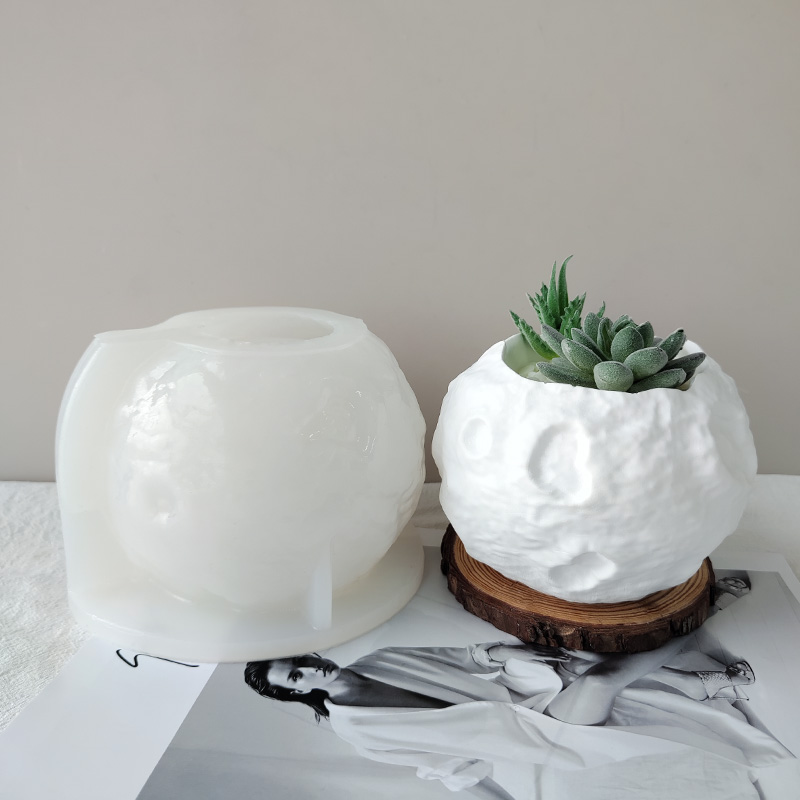 J2118 Concrete Cement Handmade DIY Plaster Pot Silicone Mold Large Size Moon Shape Flower Pot Silicone Mold