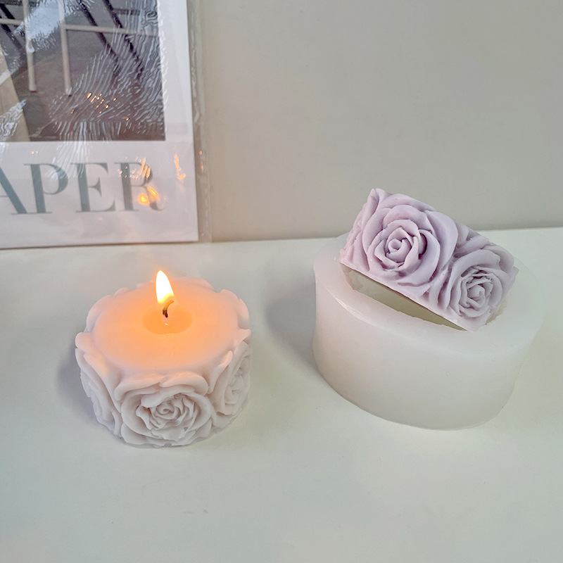 J6-146 DIY Wedding Gifts Aromatherapy Candle Soap Mold Rose Round Candle Mold Rose Cylinder Silicone Mold