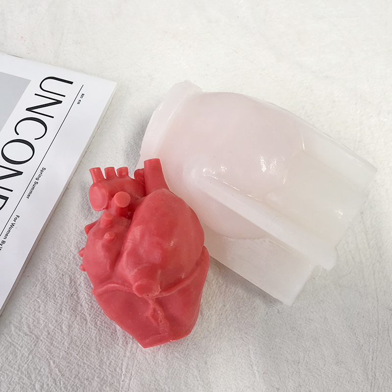 I-J154 Uyilo olutsha lwe-DIY yeHalloween yaseKhaya Decrtion 3D Anatomical Human Heart Silicone Candle Mold