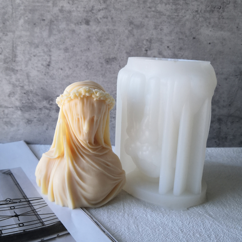 J1134 အသစ် DIY Art Decoration ပန်းပု အမျိုးသမီး သတို့သမီး Bust Silicone Mold ဖုံးအုပ်ထားသော Lady Statue Candle Silicone Mold