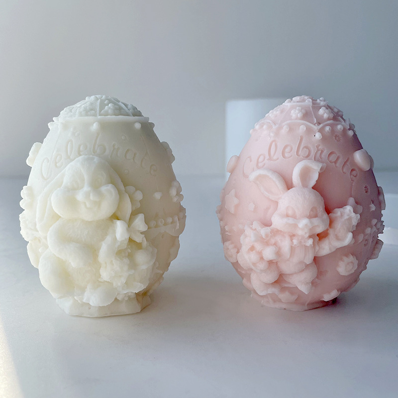 J6-248 Cartoon Relief Rabbit Egg Candle Mold DIY Aromatherapy Mea ʻala Pōhaku makana Plaster Ornament Silicone Mold
