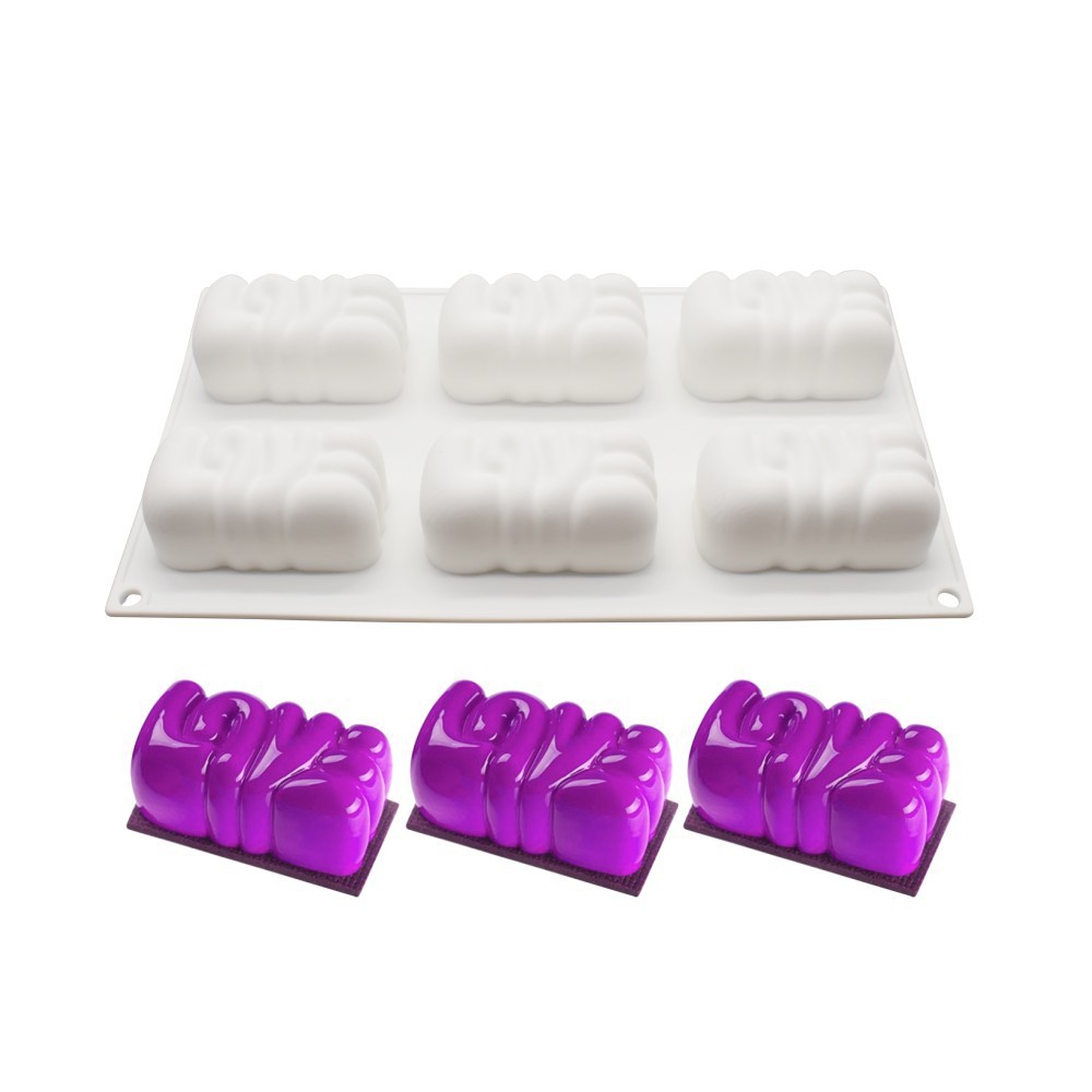 6 Cavity LOVE Silicon Cake Mold ချစ်သူများနေ့ Mold Baked DIY 3D Chocolate Mold မုန့်ဖုတ် Mold Tool ကိတ်မုန့်