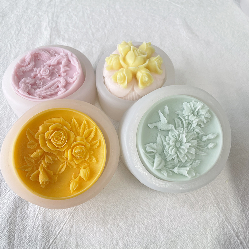 J6-56 Home Decor DIY 3D Creative Round Rose Shape Handmade Soap Aroma Scented Flower Candle Silicone Mould