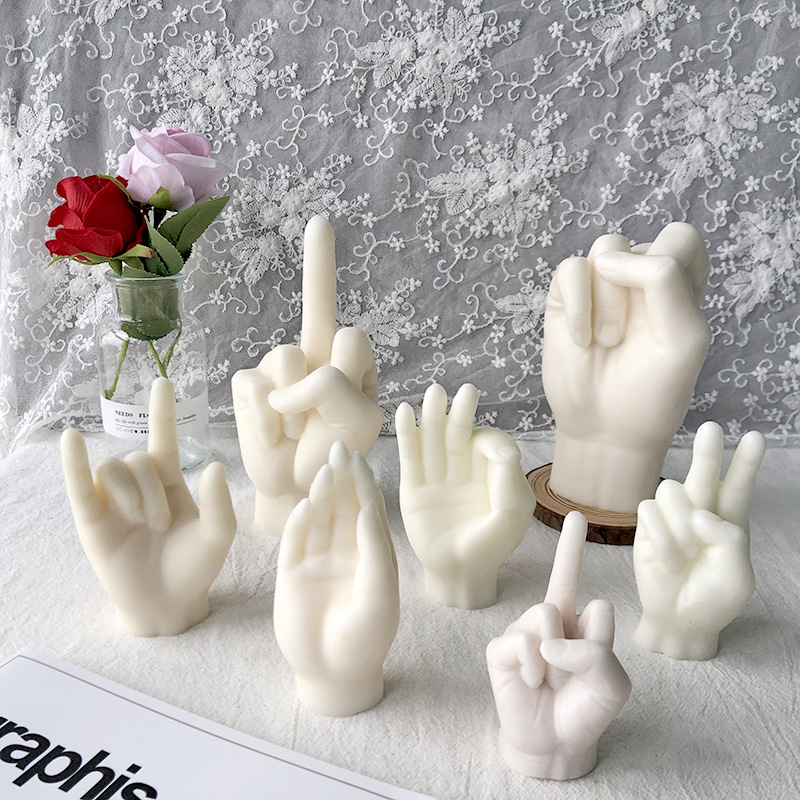 J158 Dekorasyon sa Balay nga DIY Handmade nga Regalo Kumpas sa Kamot nga Art Design Sculpture Victory Middle Finger Silicone Candle Mould