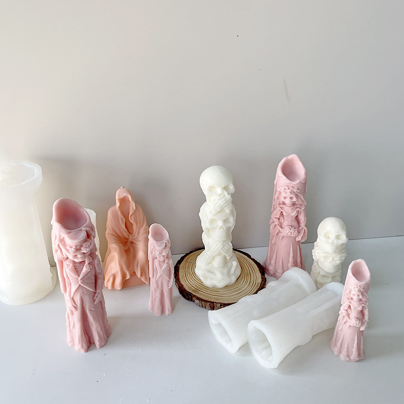 J6-25 Krîsmis Gift Craft Home Decor Plaster DIY Skull Resin Sabûn Mold Ghost Bride Candle Mold Ghost Men Candle Silicone Mold