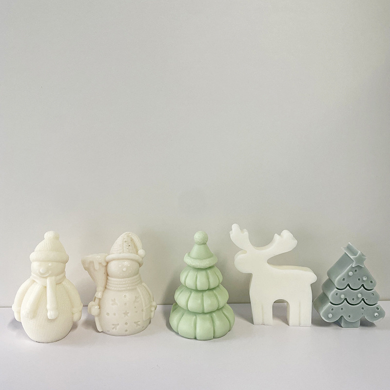 J6-147 ホームクリスマス装飾 DIY クリスマスツリーシリコンキャンドルモールド 3D 雪だるまサンタクロースシリコンソープキャンドルモールド