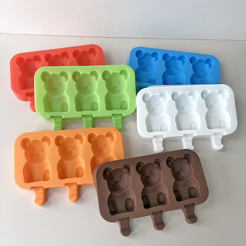 DIY Food Grade Bpa Free Ice Maker Værktøj Bear Popsicle Ice Cube Pop Bakke Med Låg Silikone isform til børn