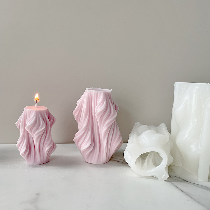 J1175 Hot Sell Handmade Decoration Gypsum Resin Aromatherapy Candle Silicone Mold Irregular Wave Cylinder Candle Silicone Mold