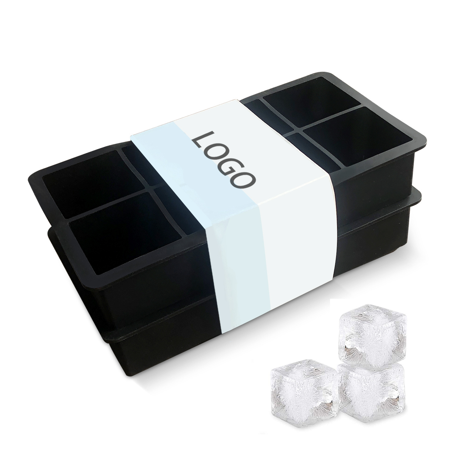 Custom BPA Free Силиконовая сфера Форма для льда Легкое высвобождение Гибкая машина для изготовления кубиков льда для виски Квадратный силиконовый лоток для кубиков льда с крышками