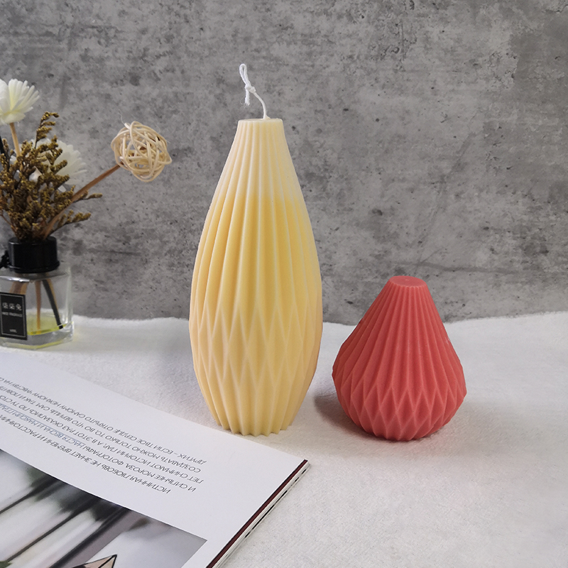 J138 DIY Art Plaster Home Decor Ornament Geometric Line Mold Origami Pear Shell Shaped Striped Cone Silicone Candle Mold