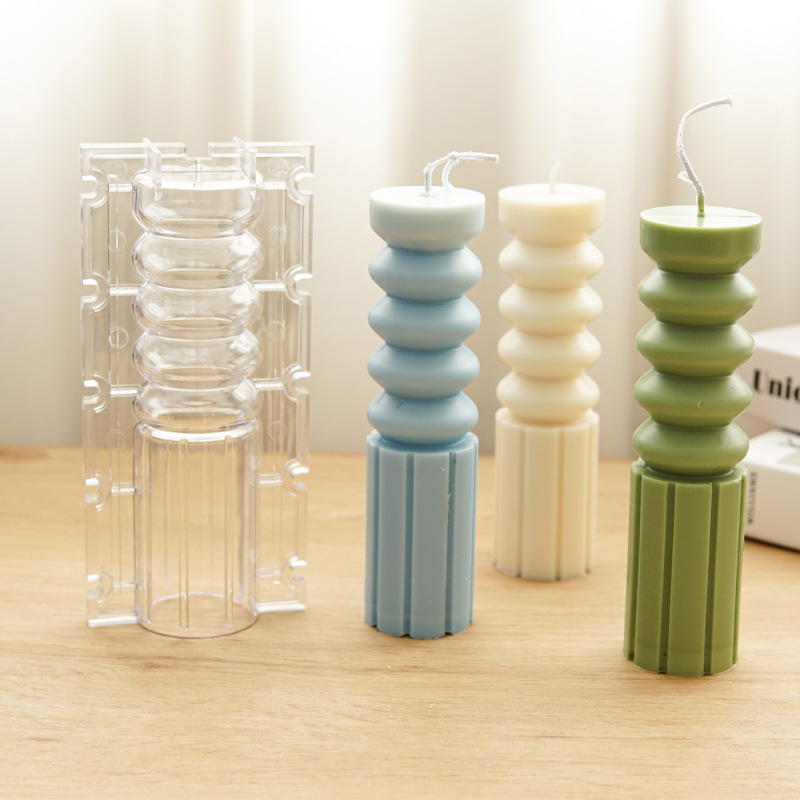 J313 DIY Modern Silinder Aromaterapi Membuat Akrilik Garis Geometris Cetakan Lilin Silinder