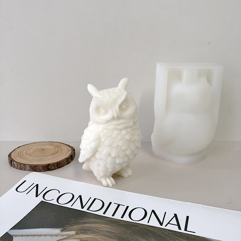 J147 DIY Handmade Gift Plaster Aroma Candle Craft Craft Resinae Mold 3D Large Size Owl Silicone Mold