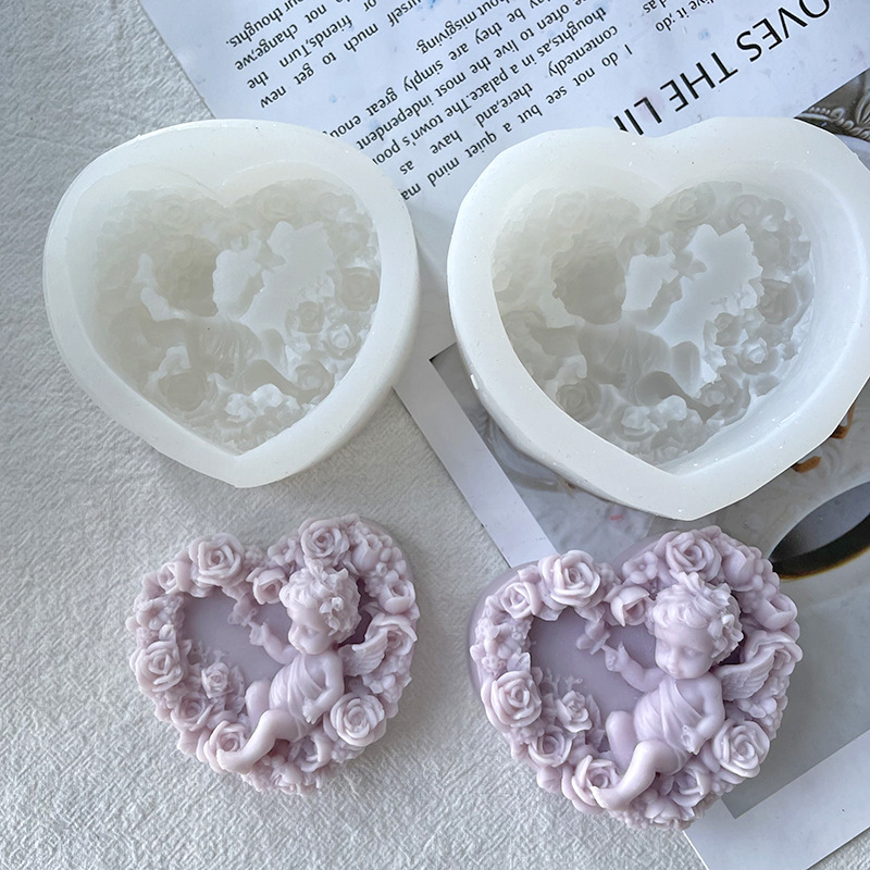 J6-222 DIY فرشتہ آف محبت کی اروما تھراپی کینڈل سلیکون مولڈ دل کے سائز کا فرشتہ جپسم کینڈل مولڈ