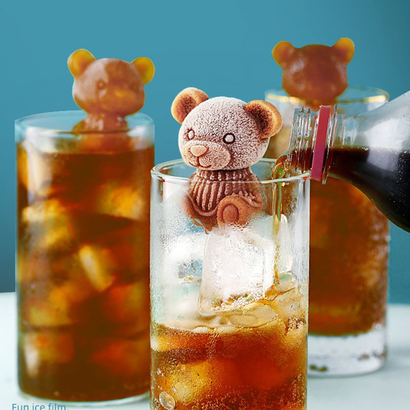 Pembuat Ais 3D Silikon Acuan Kek Bentuk Teddy Bear Kecil Dulang Aiskrim Alat DIY Wiski Wain Cocktail Acuan Silikon