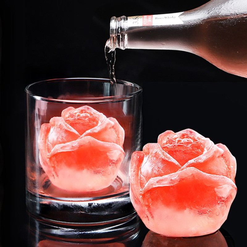 3D Big Ice Cream Sake Amfani da Wuski Cocktail Mold Tools Ice Cube Mold 3D Flower Silicone Rose Shape Icecream Mold Tray