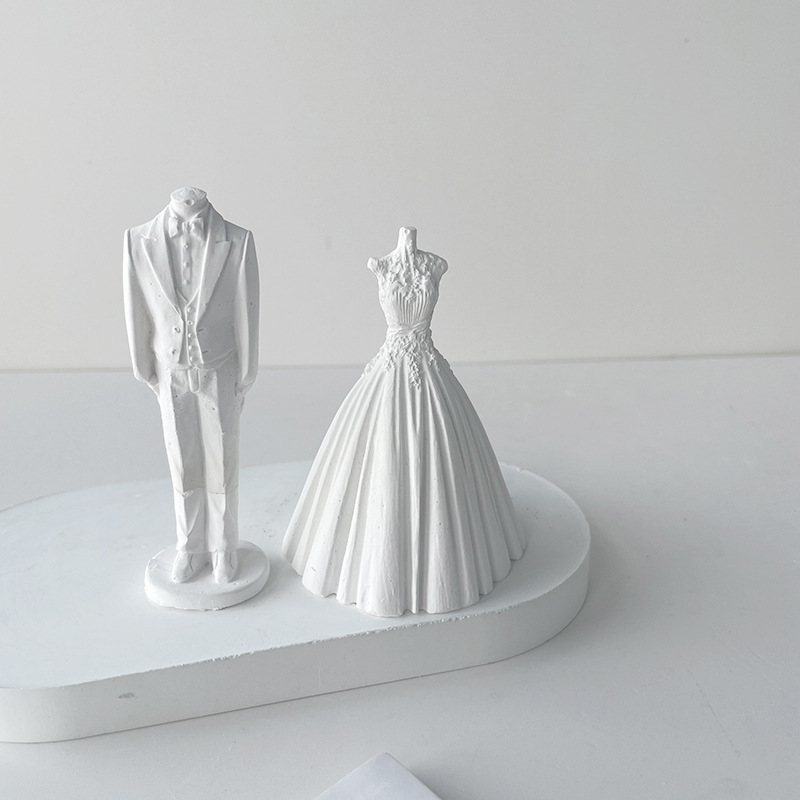 J6-185 3D үйлөнүү көйнөк костюм кол самын көк DIY ароматерапия шам Гипс торт декоративдик силикон көк