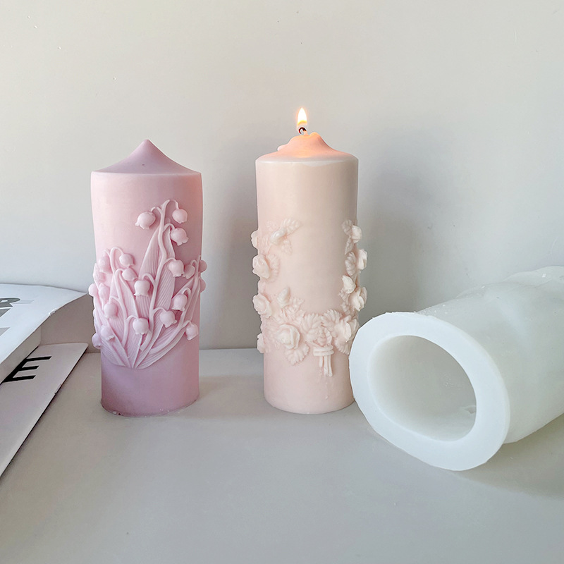 J116 DIY Resin Wax Modelo Aromatherapy Art Ornament Crafts Flower Carved Column Silicone Candle Mould